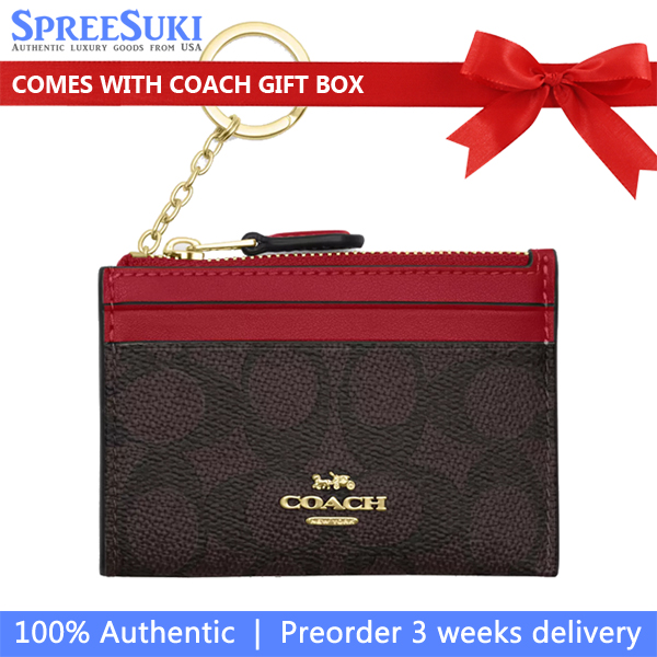 Coach Mini Id Skinny Signature Card Holder Walnut True Red # CW870
