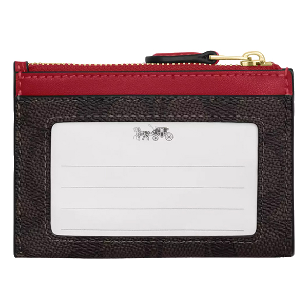 Coach Mini Id Skinny Signature Card Holder Walnut True Red # CW870