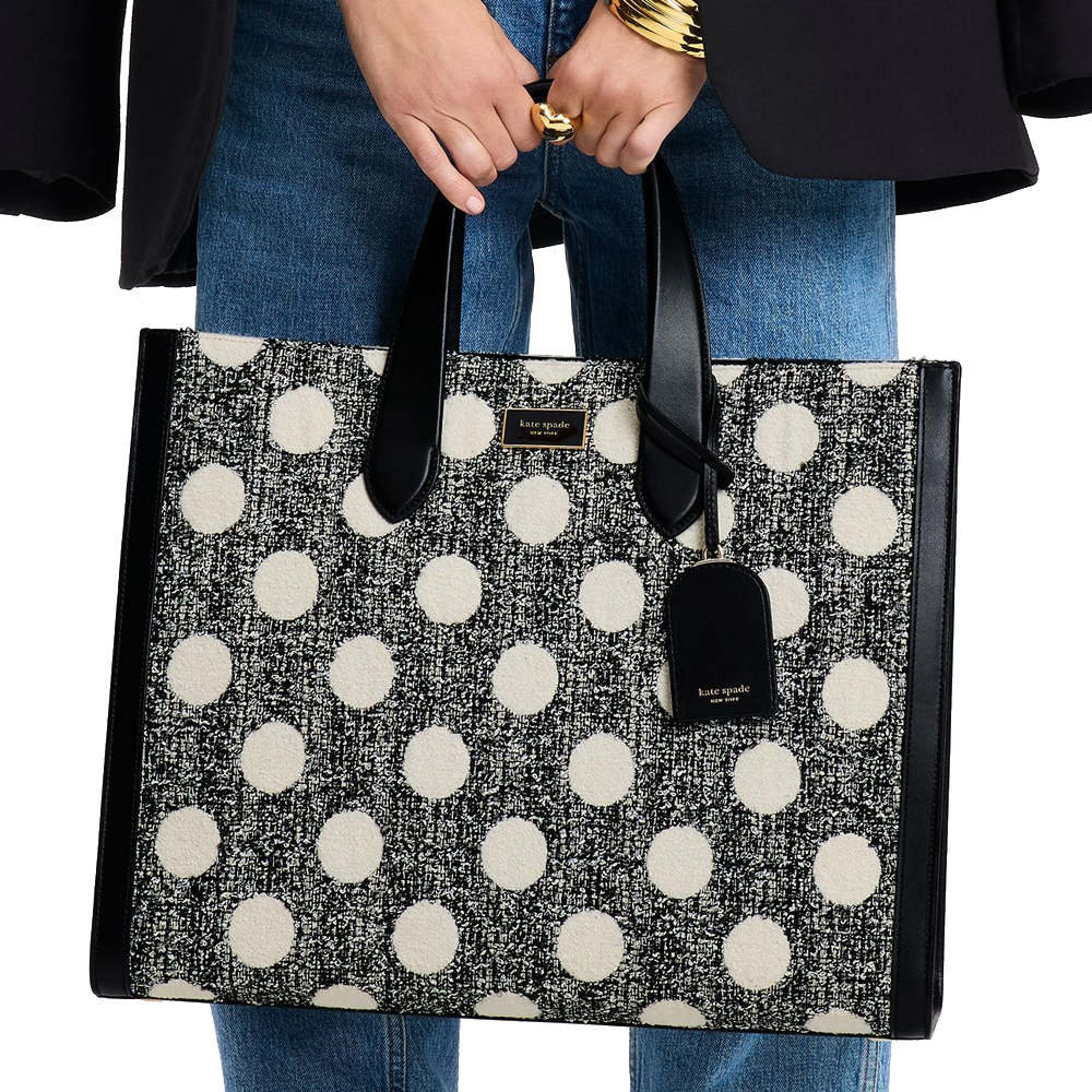 Kate Spade Manhattan Dot Tweed Large Tote Black Multi # KJ905
