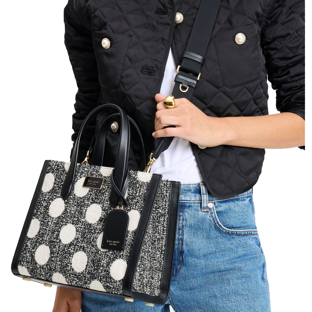 Kate Spade Manhattan Dot Tweed Small Tote Black Multi # KK574