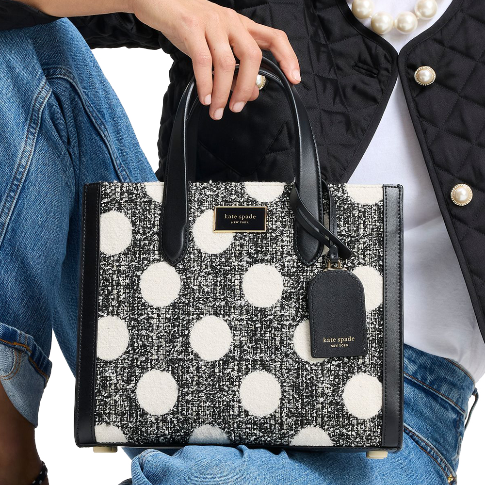 Kate Spade Manhattan Dot Tweed Small Tote Black Multi # KK574