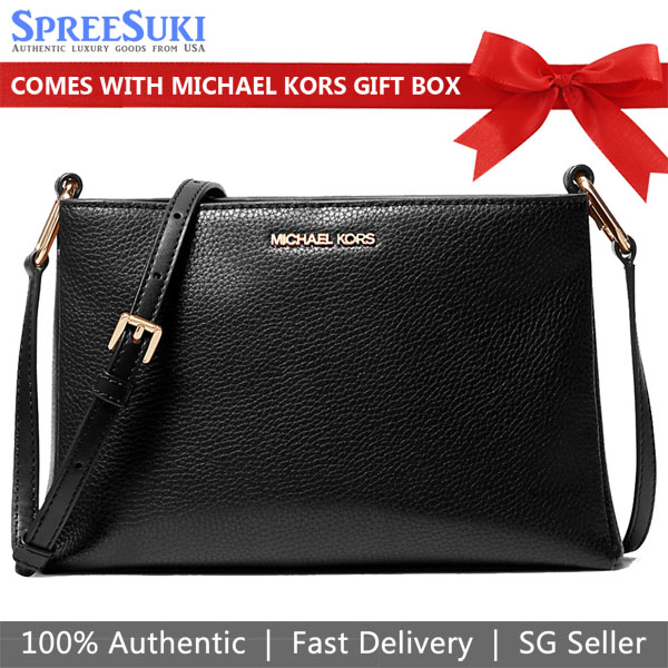 Michael Kors Trisha Medium Pebbled Leather Crossbody Bag Black # 35H1G9TC8L