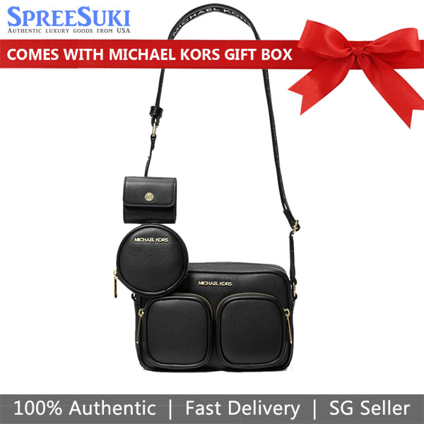 Michael Kors Jet Set Travenuel Medium Leather Messenger Bag Black # 35S5GTTC2L