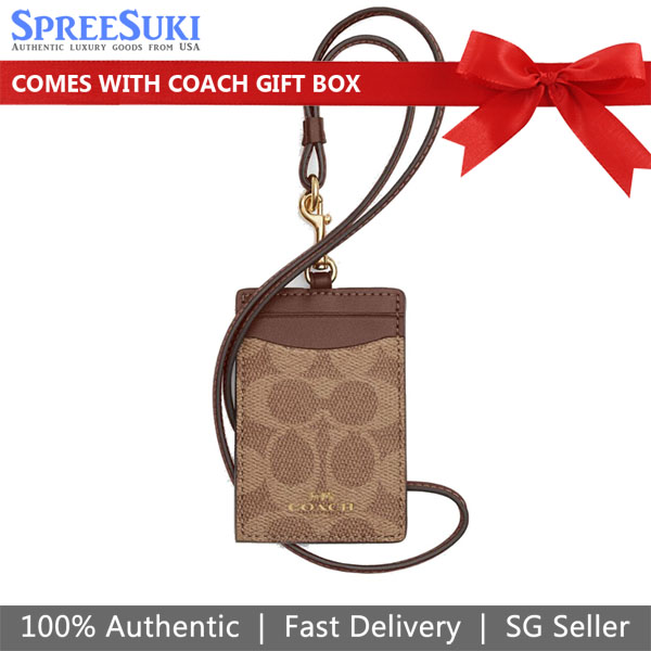 Coach Lanyard Id Signature Canvas Card Holder Card Case Card Holder Tan Brown # CZ285