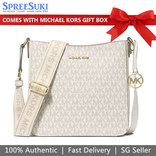 Michael Kors Jet Set Travenuel Small Signature Logo Messenger Bag Light Cream Multi # 35S5GTVC1B