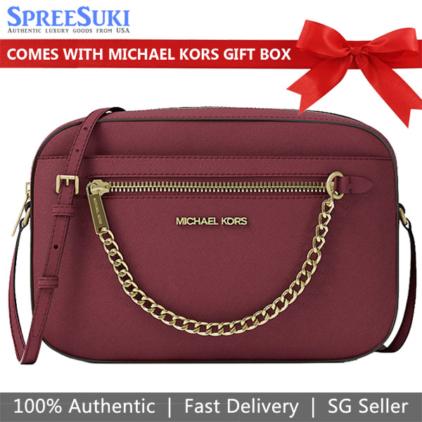 Michael Kors Crossbody Bag Sling Jet Set Item Large East West Chain Crossbody Cherry # 35S1GTTC7L