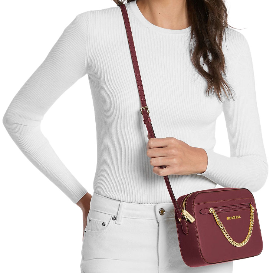 Michael Kors Crossbody Bag Sling Jet Set Item Large East West Chain Crossbody Cherry # 35S1GTTC7L