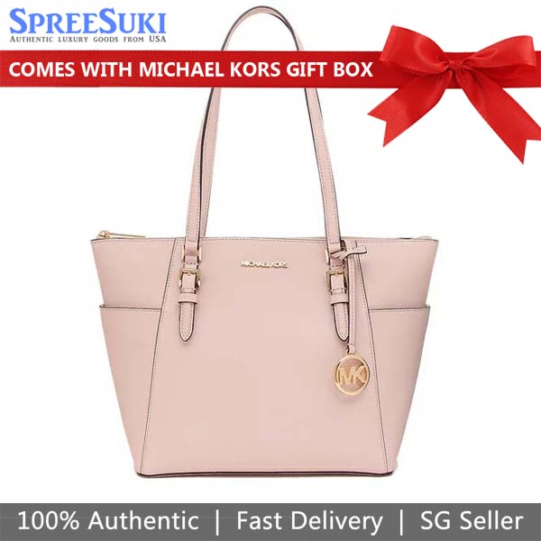 Michael Kors Tote Shoulder Bag Charlotte Leather Large Top Zip Tote Powder Blush Pink # 35T0GCFT7L