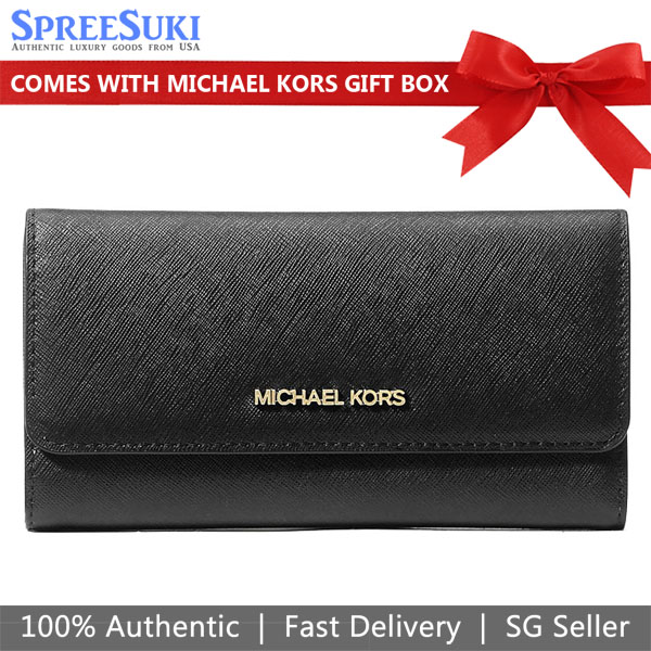 Michael Kors Long Wallet Large Trifold Wallet Black # 35S8GTVF7L