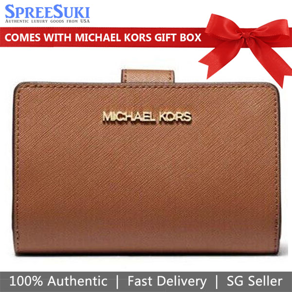Michael Kors Medium Wallet Jet Set Travel Medium Leather Bifold Zip Coin Wallet Luggage Brown # 35F7GTVF2L