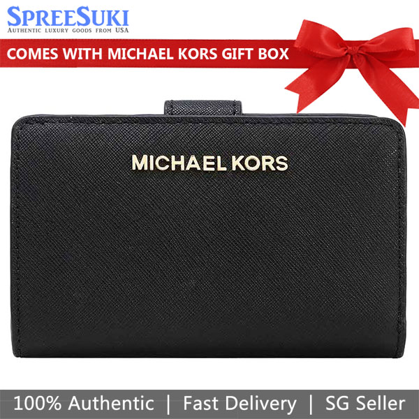 Michael Kors Medium Wallet Jet Set Travel Zip Coin Wallet Black # 35F7GTVF2L
