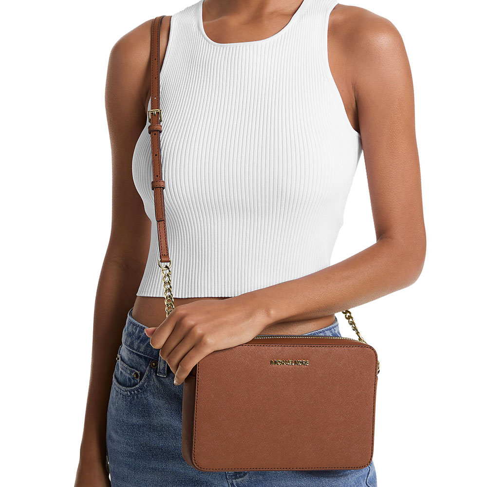 Michael Kors Crossbody Sling Bag Jet Set Large Crossbody Luggage Brown # 35T8GTTC9L