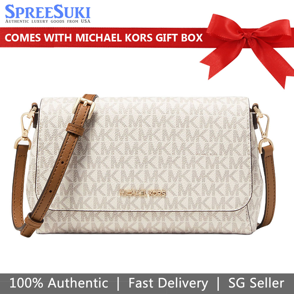 Michael Kors Medium Logo Convertible Crossbody Bag Vanilla Off White # 35H8GTTC6B