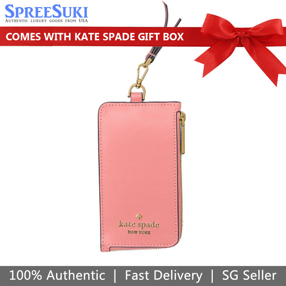 Kate Spade Madison Saffiano Leather Card Case Lanyard Terracotta Tile # KC573