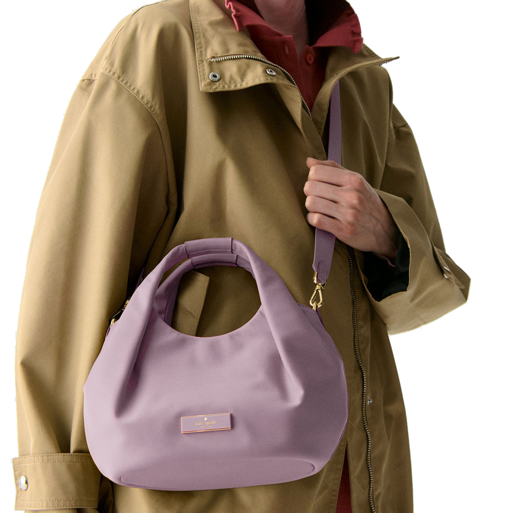 Kate Spade Carter Nylon Small Pleated Crossbody Lavender Smoke # KL965