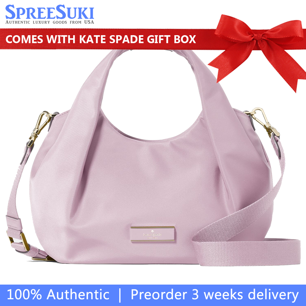 Kate Spade Carter Nylon Small Pleated Crossbody Lavender Smoke # KL965