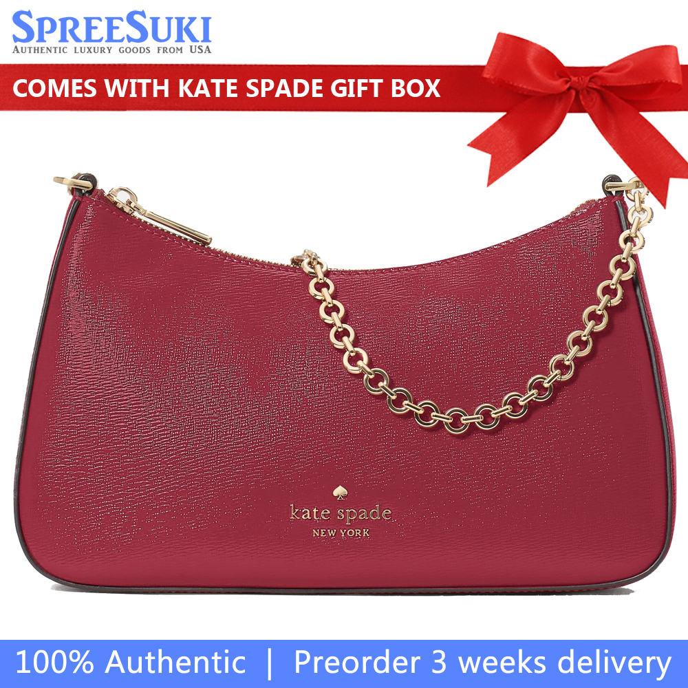 Kate Spade Margot Textured Patent Leather Convertible Crossbody Red Jam # KN249