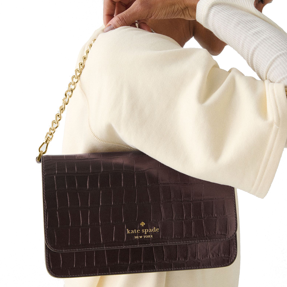 Kate Spade Madison Croc Embossed Willow Medium Convertible Crossbody Hot Fudge # KN236
