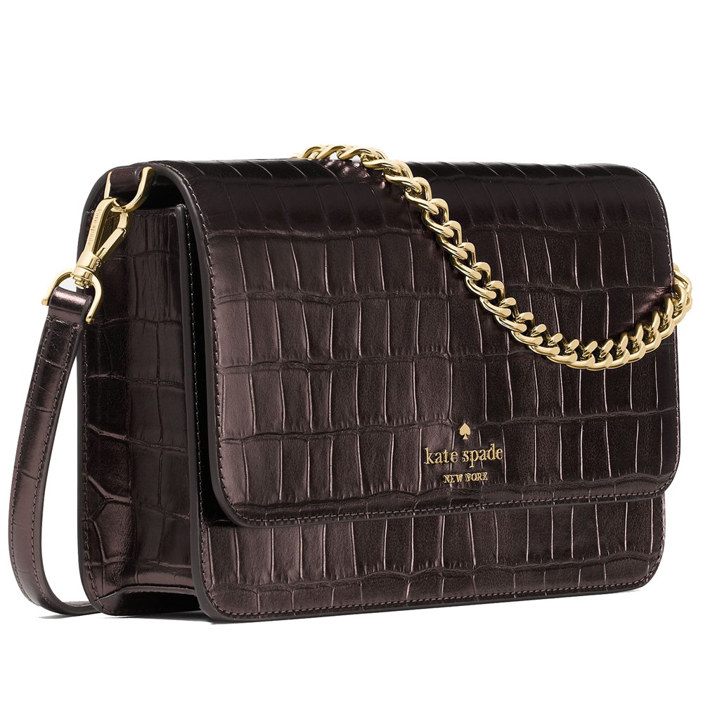 Kate Spade Madison Croc Embossed Willow Medium Convertible Crossbody Hot Fudge # KN236