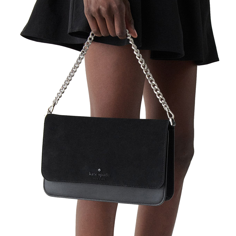 Kate Spade Madison Willow Medium Convertible Crossbody Black Suede # KM657