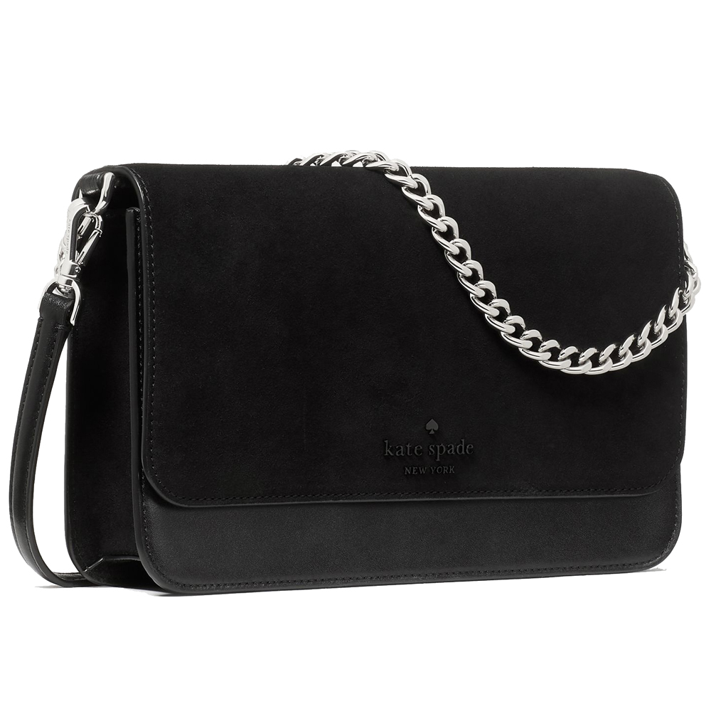 Kate Spade Madison Willow Medium Convertible Crossbody Black Suede # KM657