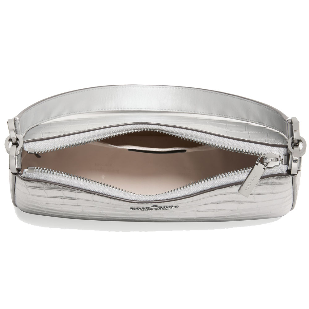Kate Spade Margot Metallic Croc Embossed Convertible Shoulder Bag Silver # KN246
