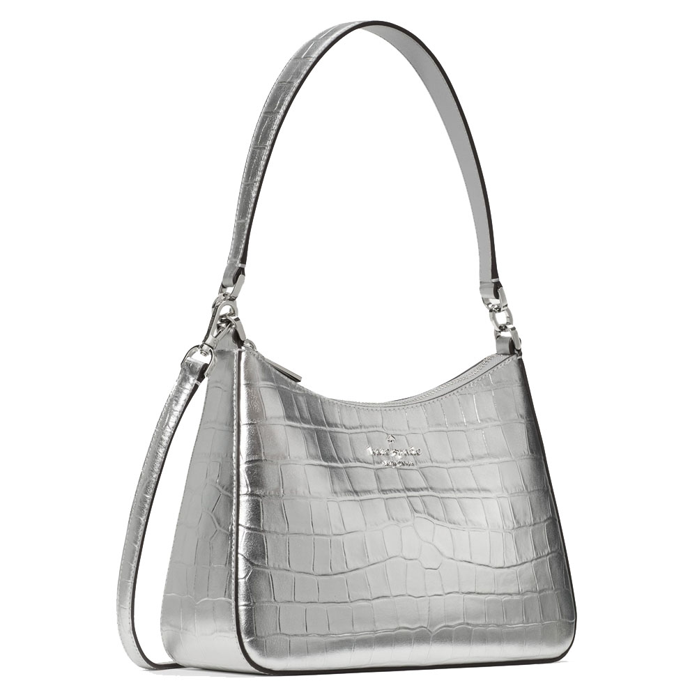 Kate Spade Margot Metallic Croc Embossed Convertible Shoulder Bag Silver # KN246