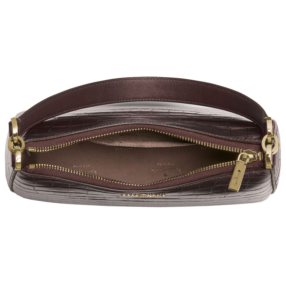 Kate Spade Margot Metallic Croc Embossed Convertible Shoulder Bag Hot Fudge # KN246
