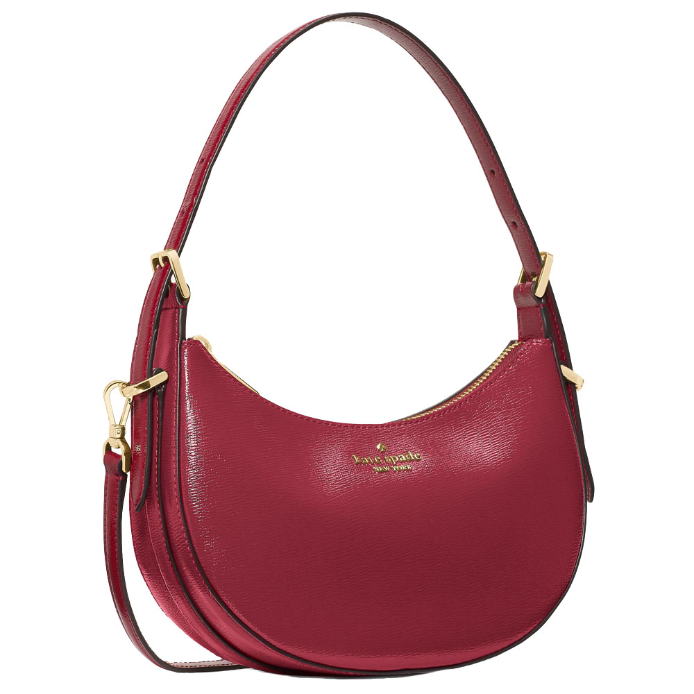 Kate Spade Nova Textured Patent Leather Small Crescent Shoulder Bag Red Jam # KN206