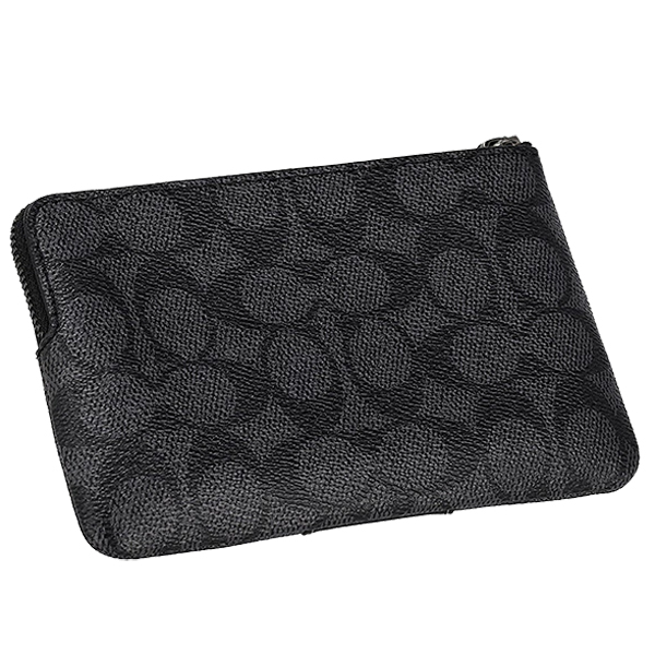 Coach Small Wristlet Corner Zip Wristlet In Signature Canvas With Stripe Gunmetal Charcoal Black # CW854