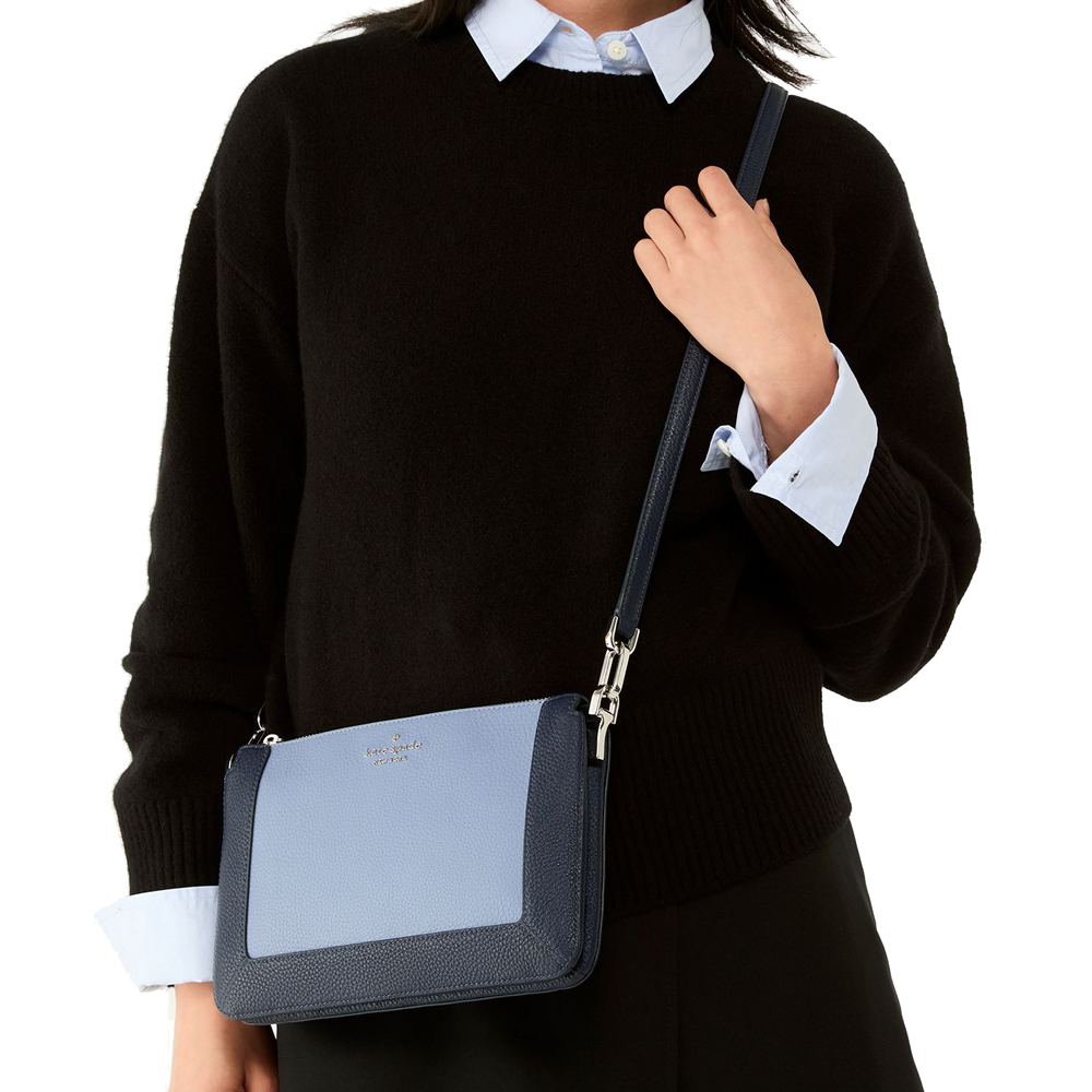 Kate Spade Sling Bag Lena Colorblock Double Compartment Crossbody Parisian Navy Multi Blue # KH444