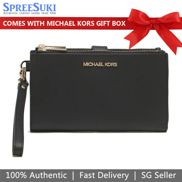 Michael Kors Long Wallet Jet Set Travel Large Double Zip Wristlet Black # 35F8GTVW0L