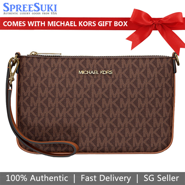 Michael Kors Jet Set Small Signature Logo Convertible Wristlet Brown # 35T4GTVW5V