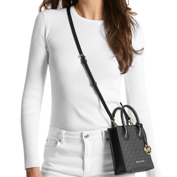 Michael Kors Sling Bag Mercer Extra-Small Logo And Leather Crossbody Bag Black # 35T1GM9C0I
