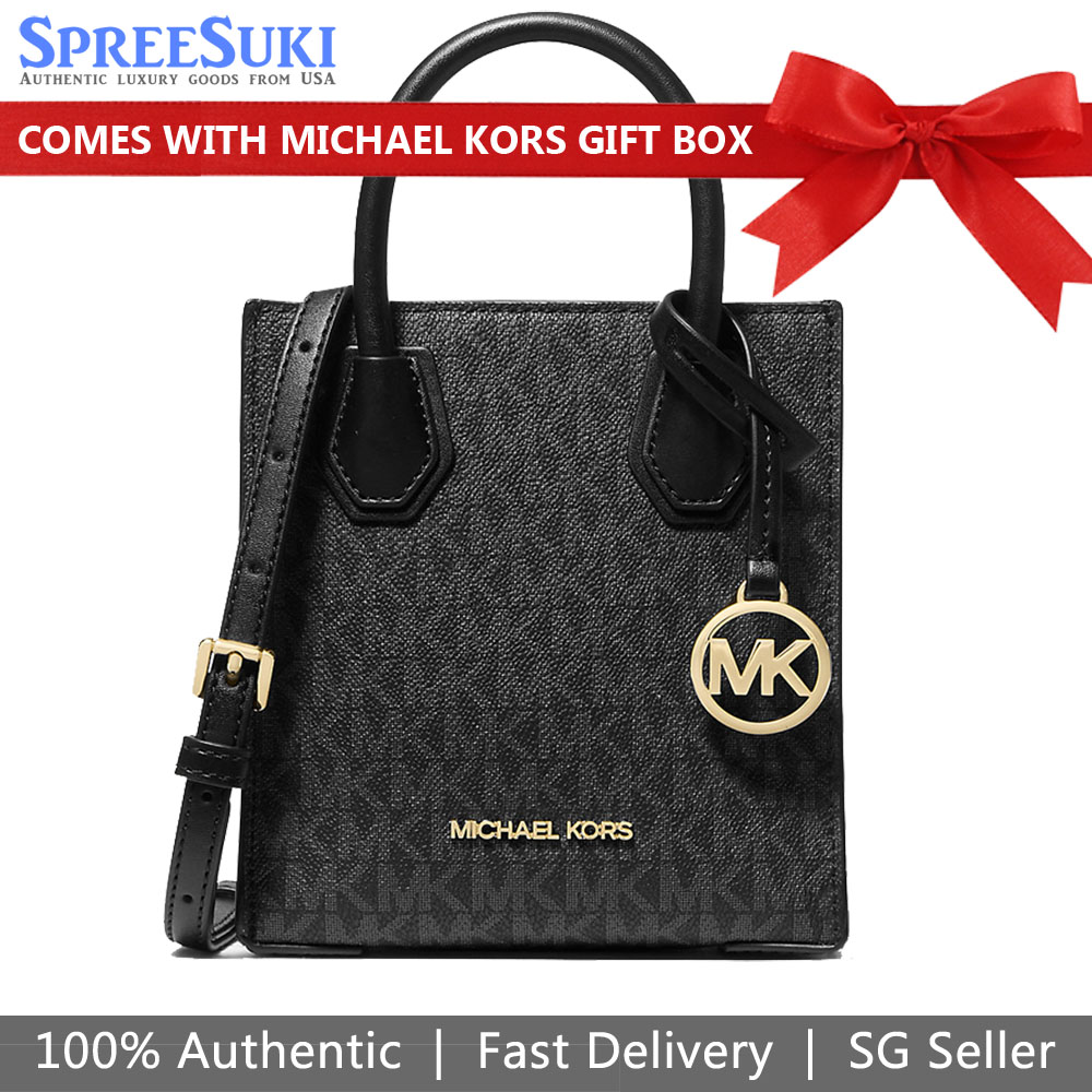 Michael Kors Sling Bag Mercer Extra-Small Logo And Leather Crossbody Bag Black # 35T1GM9C0I