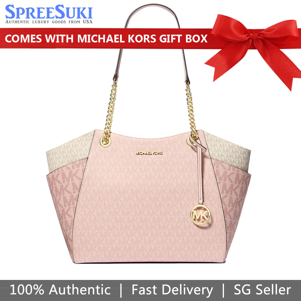 Michael Kors Jet Set Large Color-Block Signature Logo Tote Bag Powder Blush Multi # 35S5GTVE3B