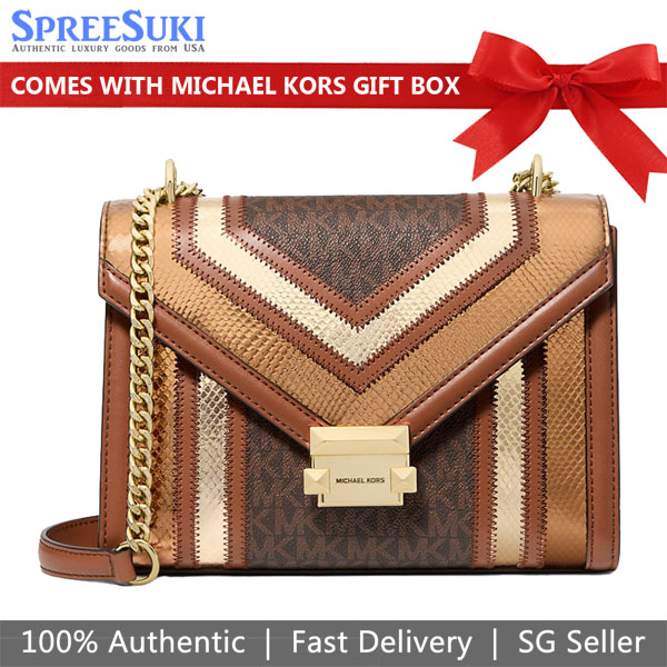 Michael Kors Sling Bag Crossbody Whitney Medium Signature Logo And Metalli Luggage Multi Brown # 35F4GWHL6M