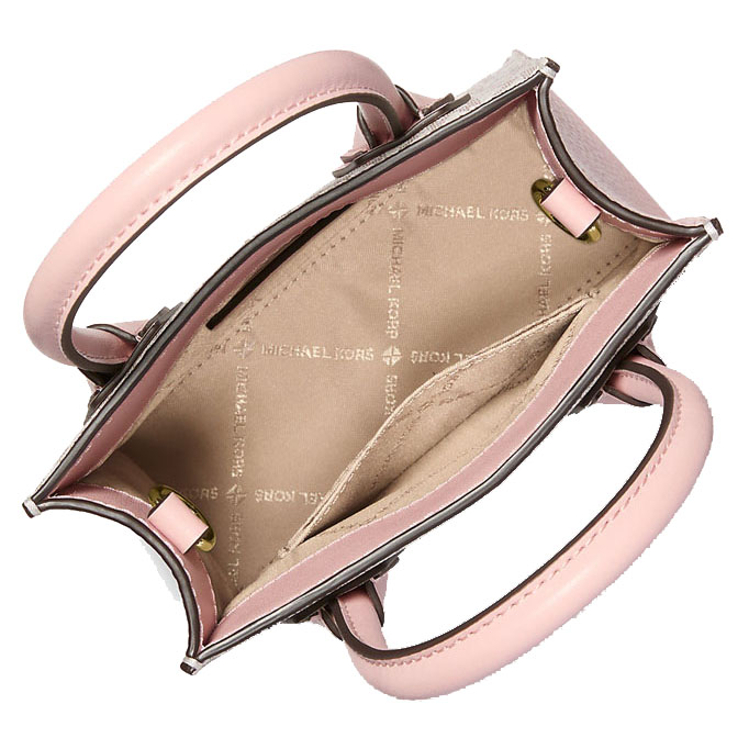 Michael Kors Sling Bag Mercer Extra-Small Logo And Leather Crossbody Bag Powder Blush Multi White Off White # 35T1GM9C0I