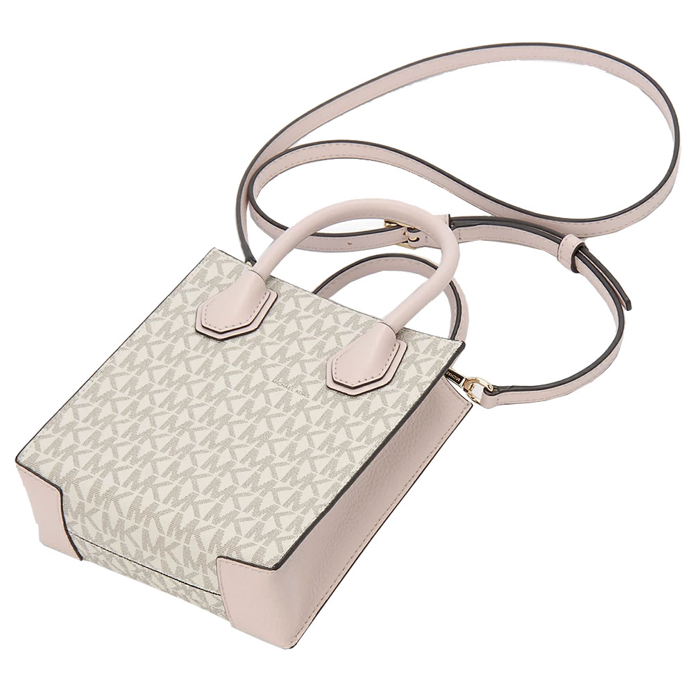 Michael Kors Sling Bag Mercer Extra-Small Logo And Leather Crossbody Bag Powder Blush Multi White Off White # 35T1GM9C0I