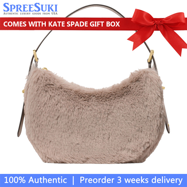 Kate Spade Nova Faux Fur Small Crescent Shoulder Bag Cozy Grey # KM689