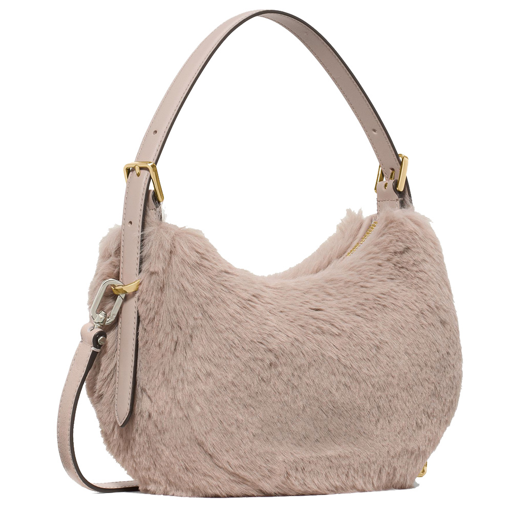 Kate Spade Nova Faux Fur Small Crescent Shoulder Bag Cozy Grey # KM689
