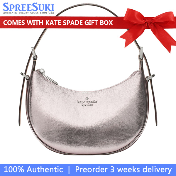 Kate Spade Nova Crinkle Metallic Small Crescent Shoulder Bag Lilac Moonlight # KN205