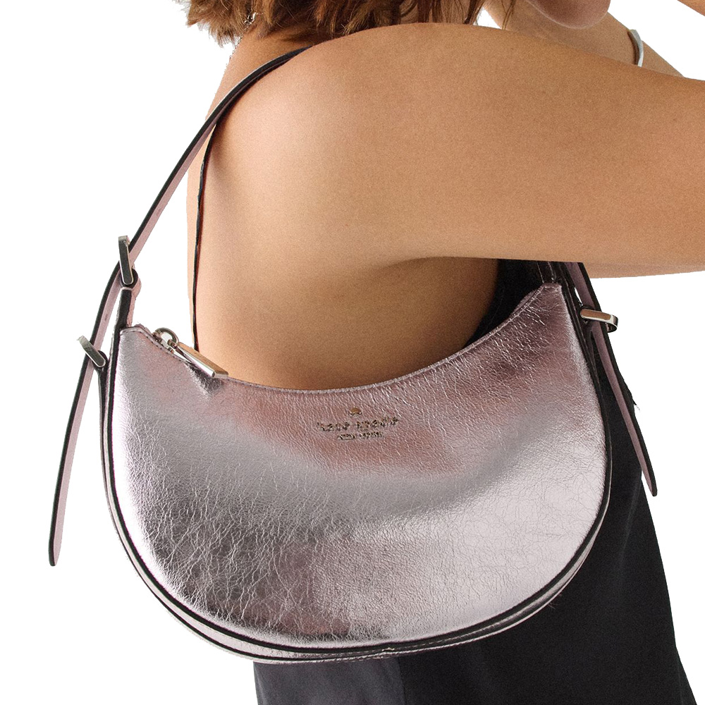 Kate Spade Nova Crinkle Metallic Small Crescent Shoulder Bag Lilac Moonlight # KN205