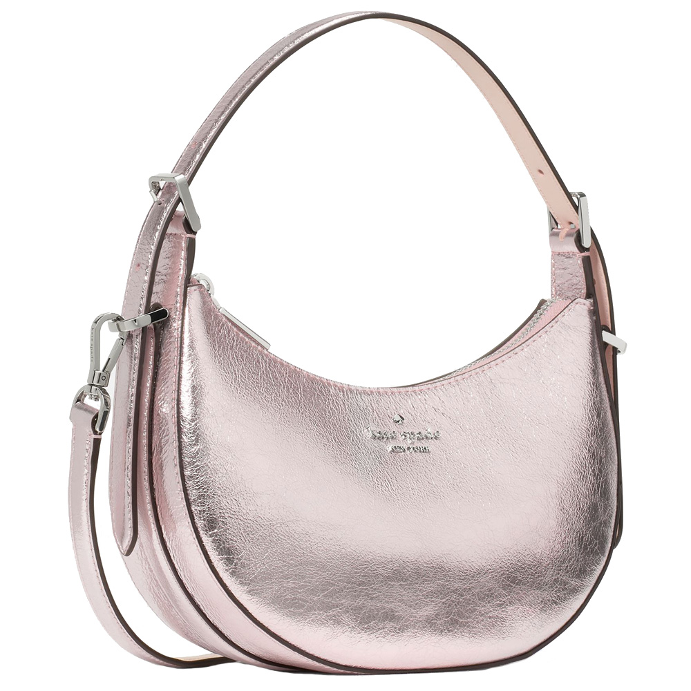 Kate Spade Nova Crinkle Metallic Small Crescent Shoulder Bag Lilac Moonlight # KN205