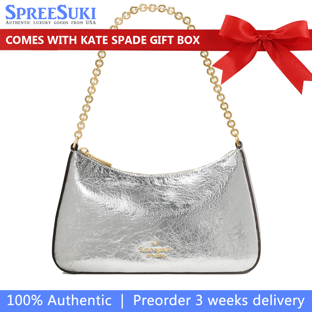 Kate Spade Margot Crinkle Metallic Convertible Crossbody Silver # KN248