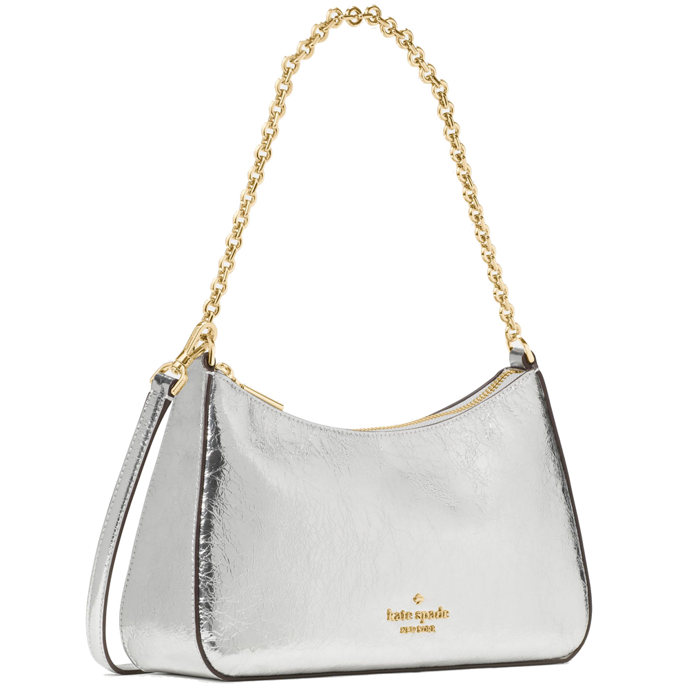 Kate Spade Margot Crinkle Metallic Convertible Crossbody Silver # KN248