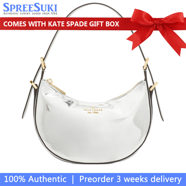 Kate Spade Nova Mirror Metallic Small Crescent Shoulder Bag Silver # KM692