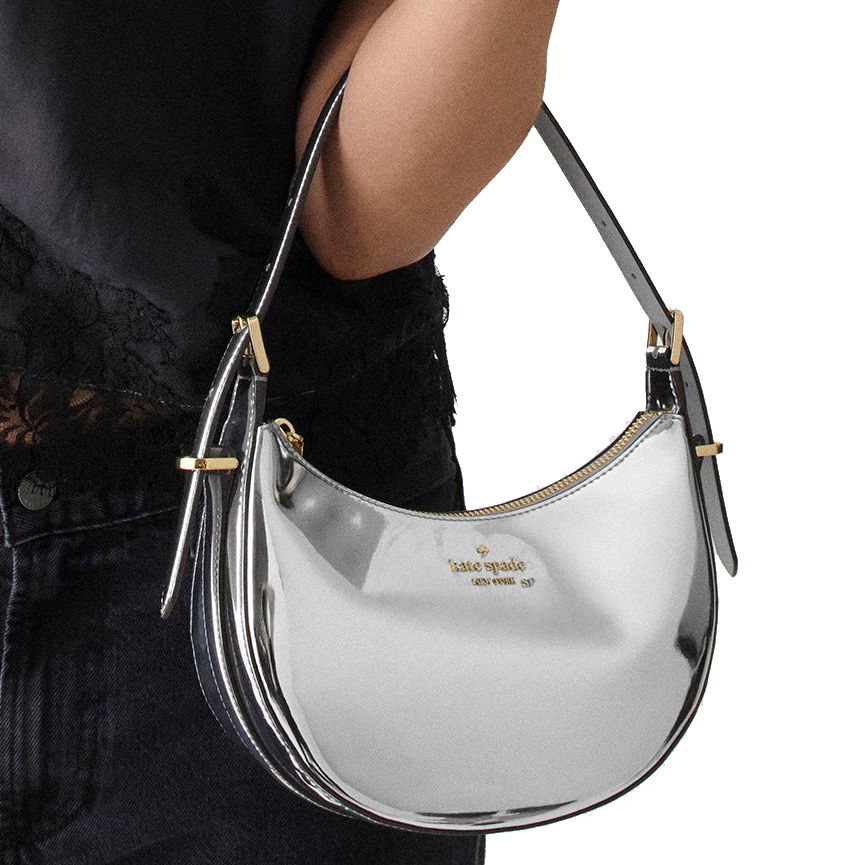Kate Spade Nova Mirror Metallic Small Crescent Shoulder Bag Silver # KM692