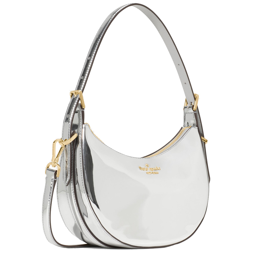 Kate Spade Nova Mirror Metallic Small Crescent Shoulder Bag Silver # KM692