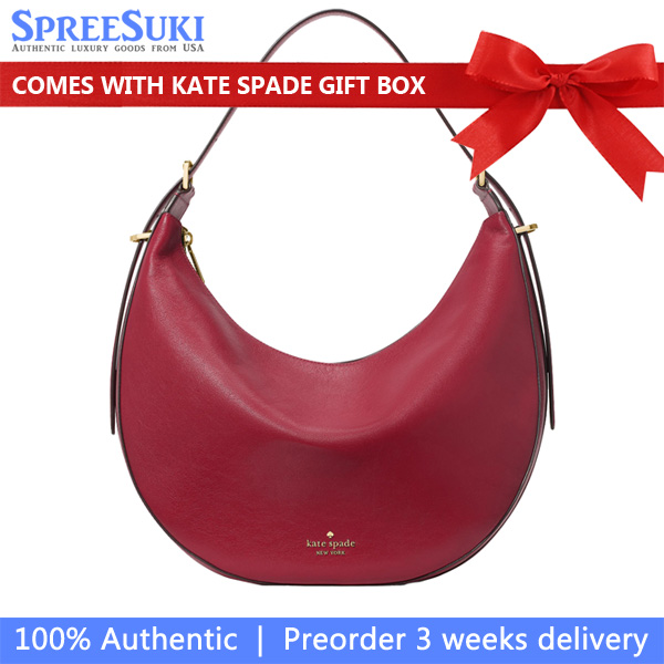 Kate Spade Nova Smooth Leather Large Crescent Shoulder Bag Red Jam # KN207